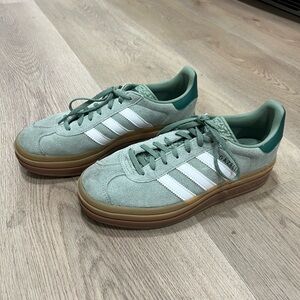 Adidas Gazelle Green and White Platform Shoe